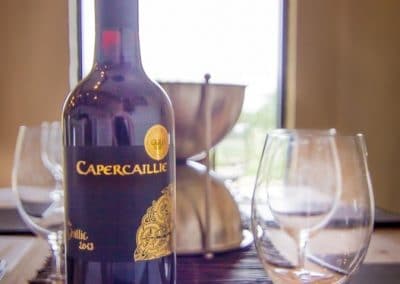 Commercial photography of winery with wine and glasses on table